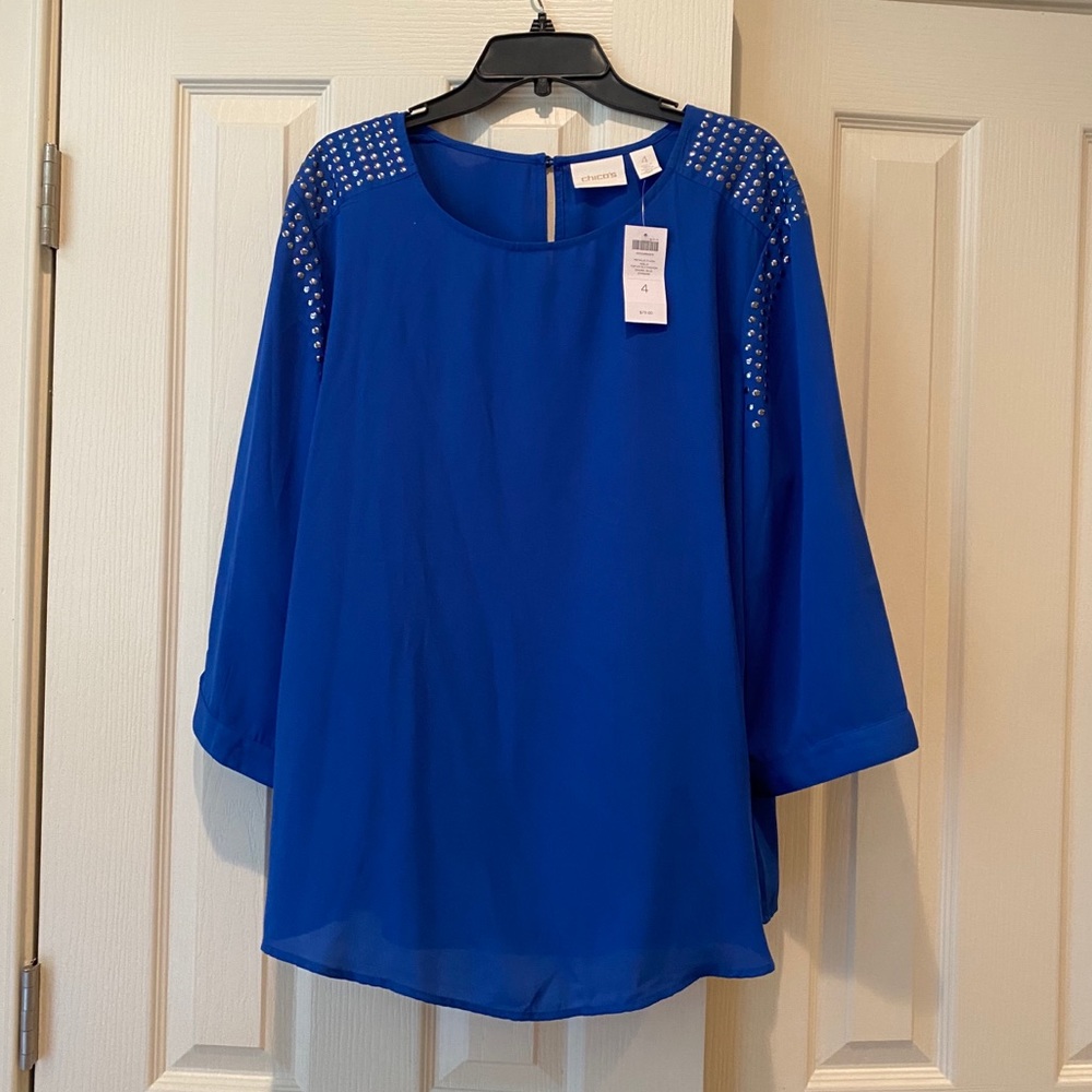 Chico’s Cobalt Blue blouse w/silver studded detail